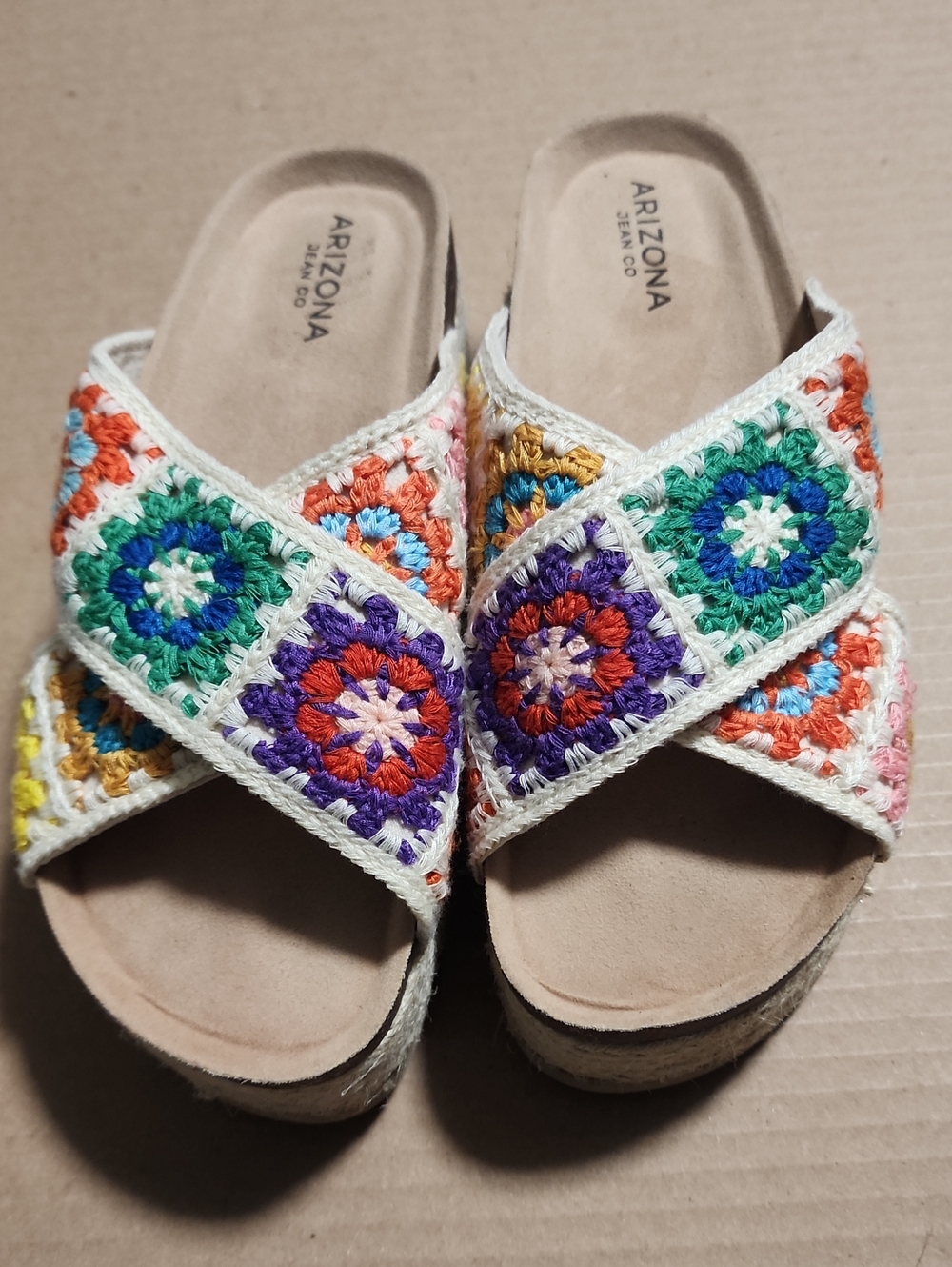 Arizona Daisy Crochet Crossband Wedge Sandals